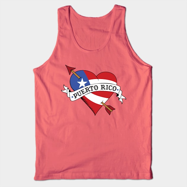 I Love Puerto Rico Flag Heart Tattoo Flash Tank Top by PUFFYP